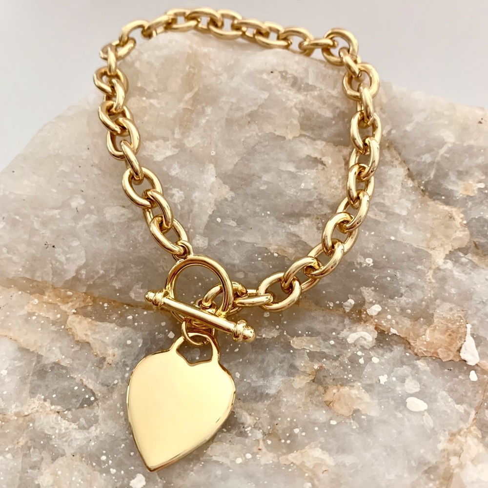 Heart Tag Toggle Bracelet, Gold Jewelry, Anniversary, for friend, from daughter